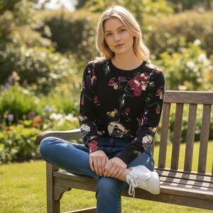 Lauren Ralph Lauren Black Floral Long Sleeve Top